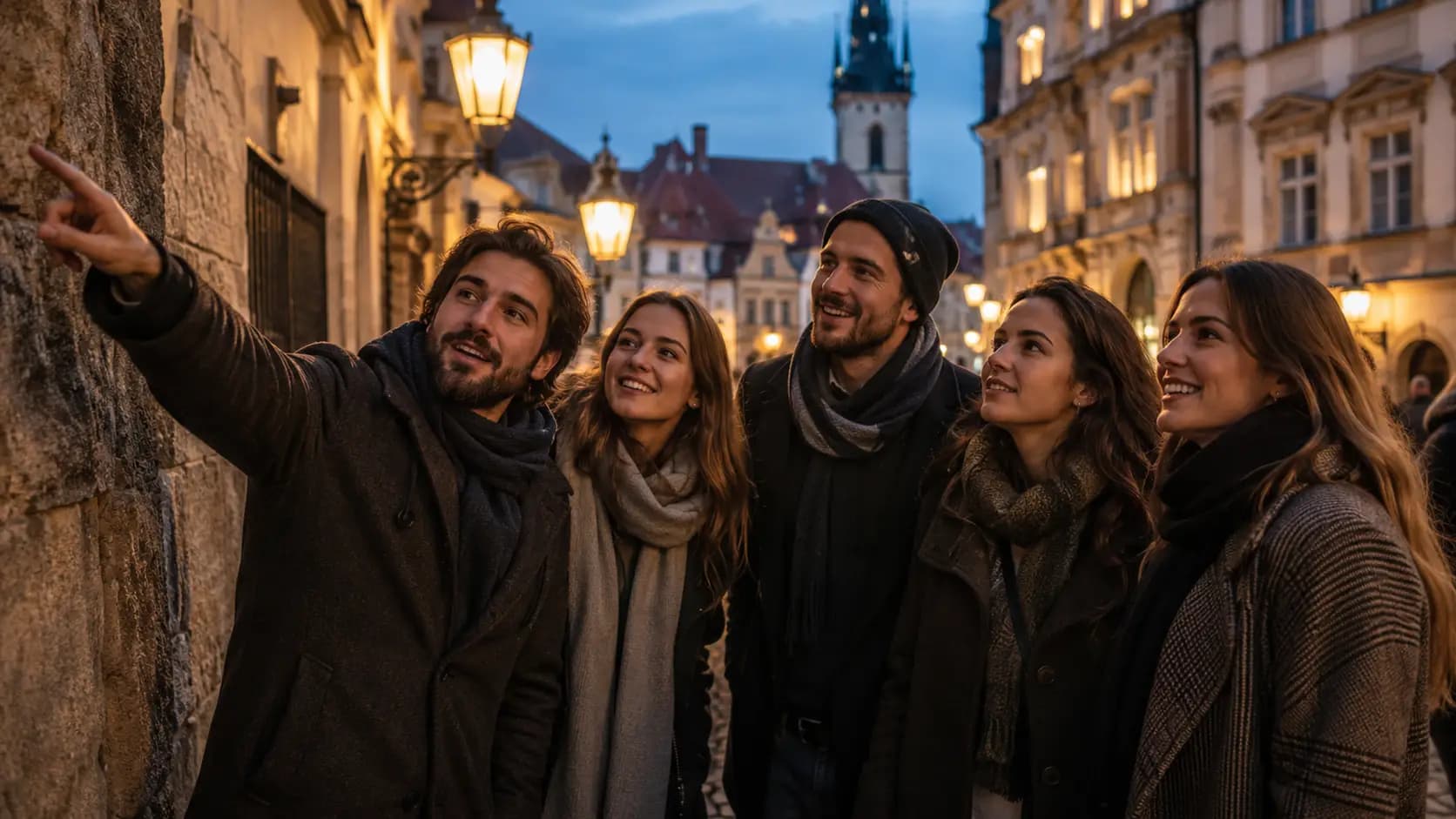 A group solving a task in Warsaw's Old Town